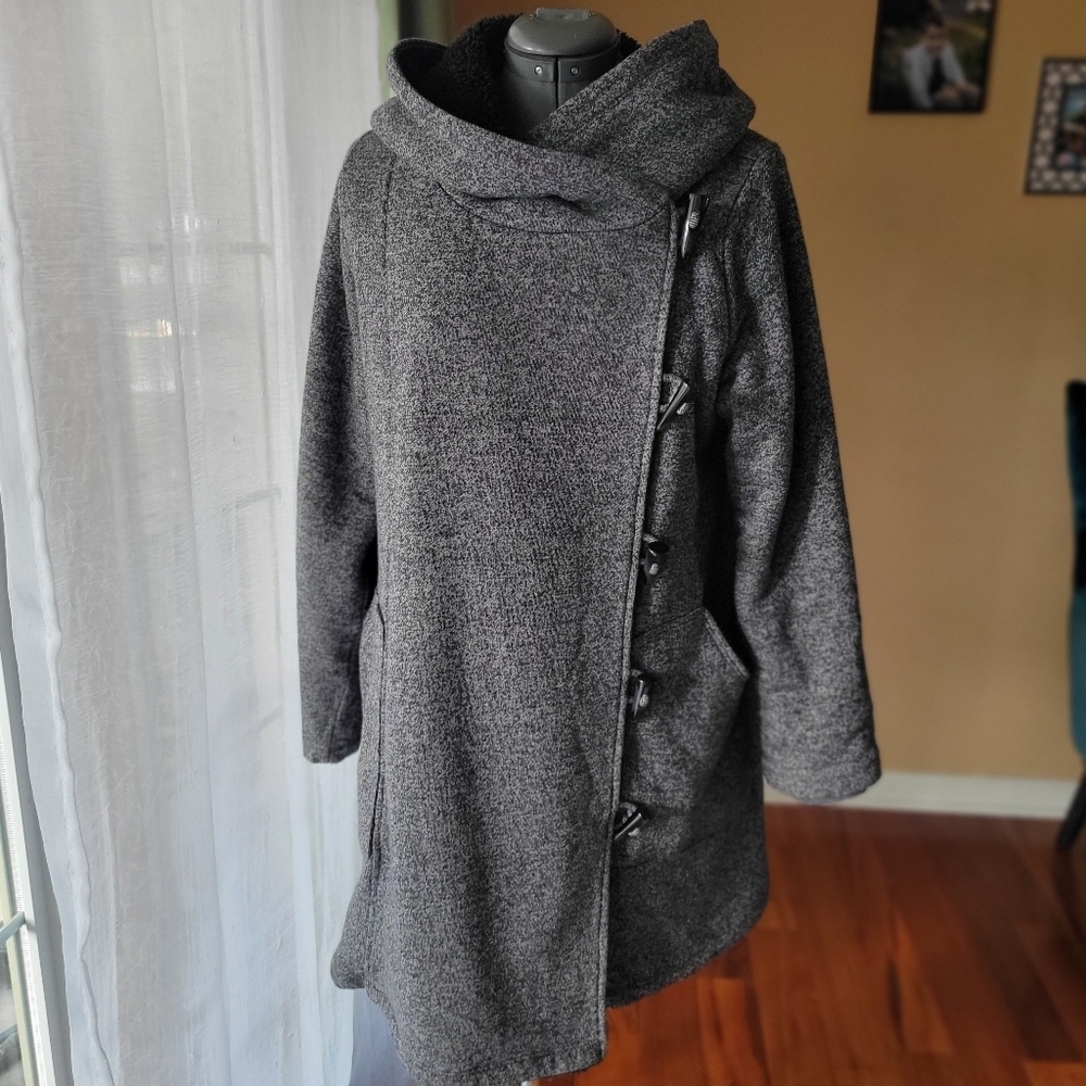 Glow and Grow Sherpa Charcoal Women's Cowl Neck Jacket Maternity Size Small - Picture 3 of 12